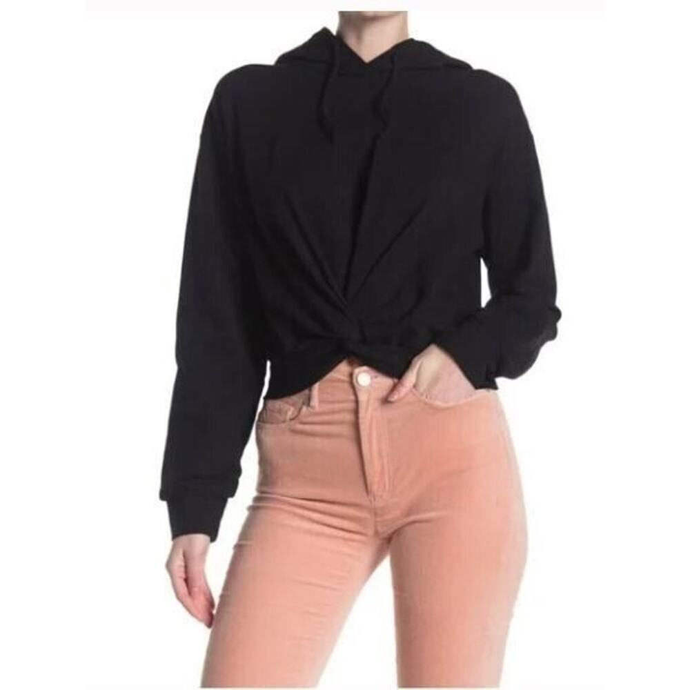 Abound Women's Tie Knot Twist Front Cropped Hoodie in Black Small